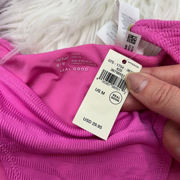NEW Aerie Pink Padded Cheeky Triangle Matching Bikini Swimsuit Small / Medium - Picture 6 of 6